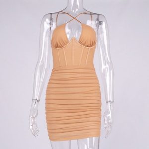 Robe Bustier Courte avec Corset Orange, robe bustier été