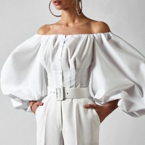 Bustier Chic Blanc à Manches Longues