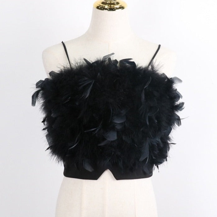 H7b6ab398440f451b82f2ffeb49fa32698 Haut Bustier Noir Avec Plumes