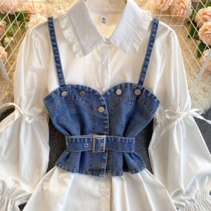 Chemise Corset En Jean Bleu, ceinture corset blanche