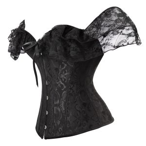 Corset Gothique Manches Courtes En Dentelle Braylee, corset noir