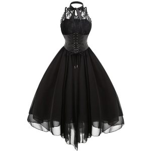 Robe Corset Gothique Dos Nu Laylah, robe courte noire pour femme
