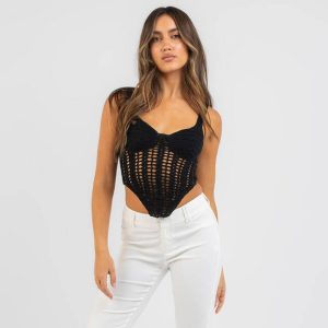 Top Corset Noir Style Bustier Maille, bustier crochet