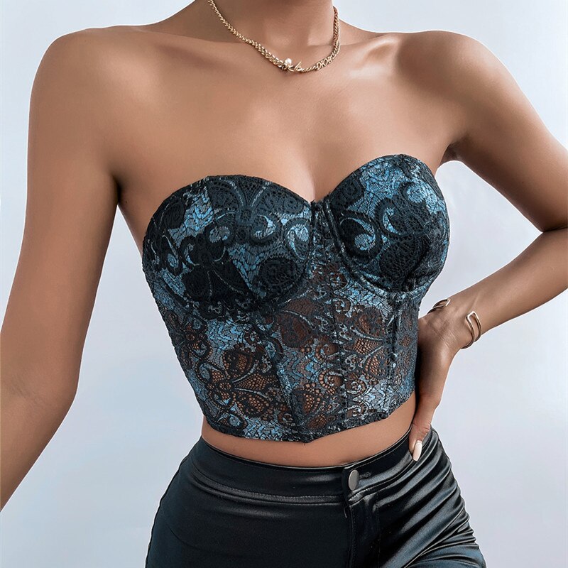 S214038c5451b4e3dab0b347140f234dcd Bustier Top Bleu Transparent, bustier brodé
