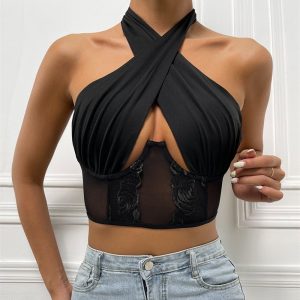 Corset Crop Top Élégant Noir,  corset top underbust
