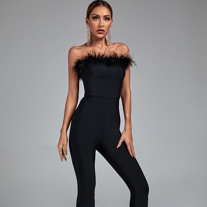 Sd7142b4289f14affa9d6eeaab7ec7161W Combinaison Bustier Noire Avec Plumes