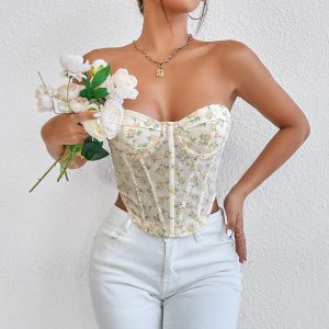 Bustier Top Floral à Lacets