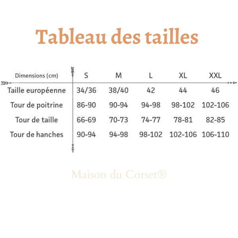 tableau des tailles corset amincissant