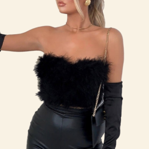 Top Bustier à Plumes Noires