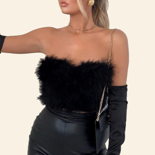 Tourdepoitrine_7 Top Bustier à Plumes Noires