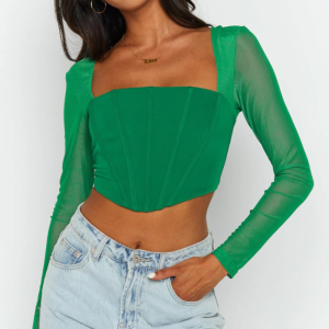 corsage vert pour femme à longues manches