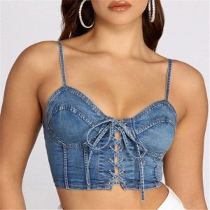 corset bustier en jean couleur bleu