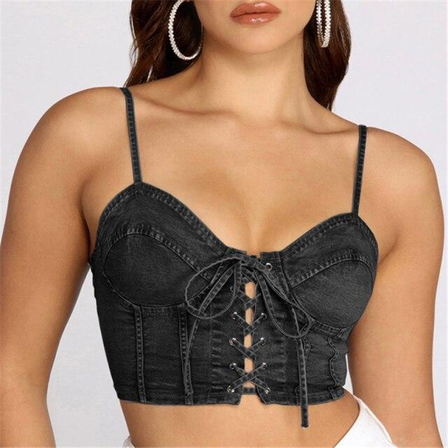 corset-bustier-jean-noir corset bustier en jean couleur noir