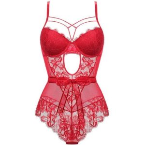 un corset de couleur rouge avec sa dentelle sexy