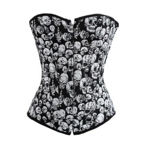 un corset féminin avec des têtes de mort comme motif