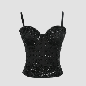 corset à paillettes pour femme noir