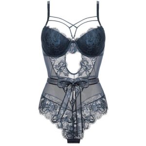 un corset pour femme en dentelle de couleur bleu pétrole