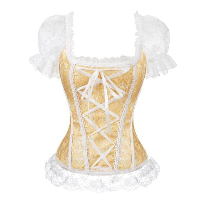 corset-vintage-jaune-blanc Corset vintage jaune | Maison du Corset