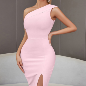 robe corset asymétrique rose