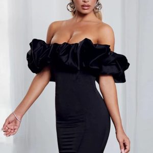 Robe corset satinée couleur noire | Maison du Corset